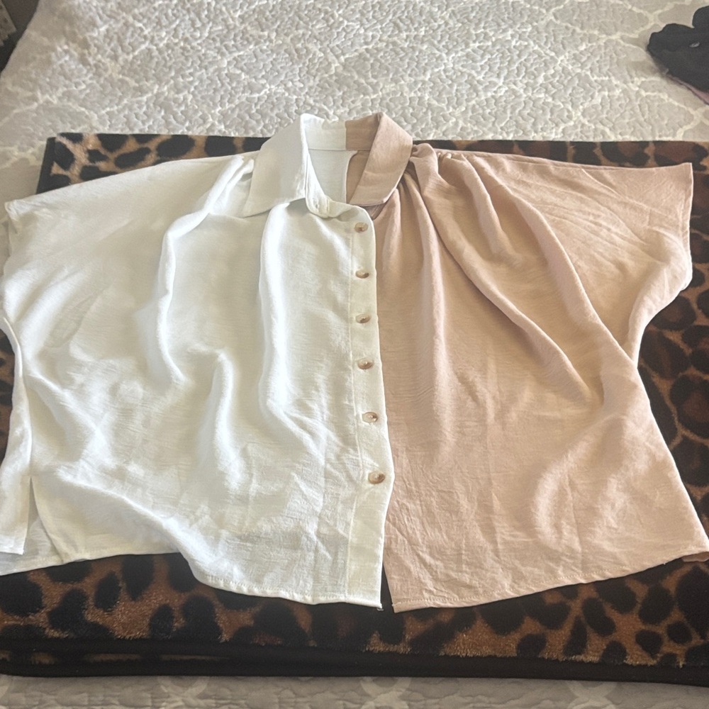 Two-Tone White and Pink Women's Top